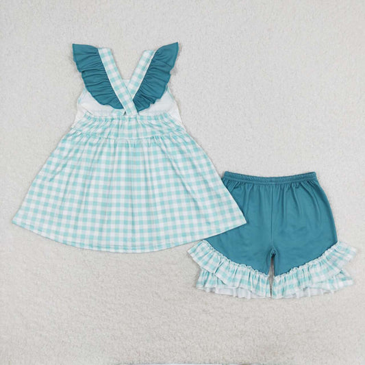 Blue Plaid shorts Girls Set