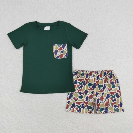 Green Camo print short sleeve boy set