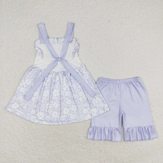 Purple flower Embroidered DADDY'S sleeveless Girls Set