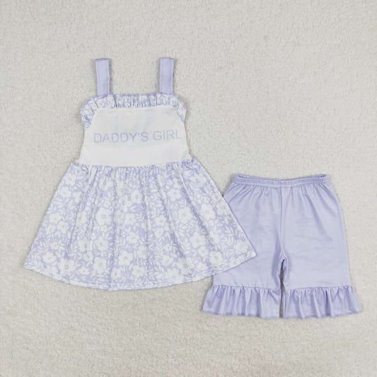 Purple flower Embroidered DADDY'S sleeveless Girls Set