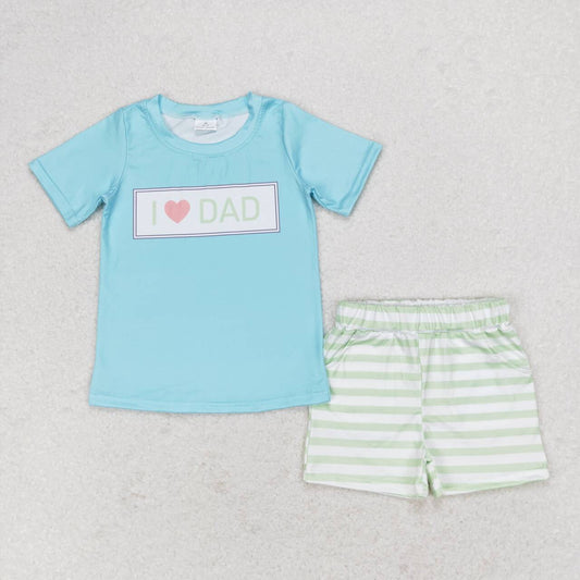 Blue I LOVE DAD embroidery blue stripe boy set