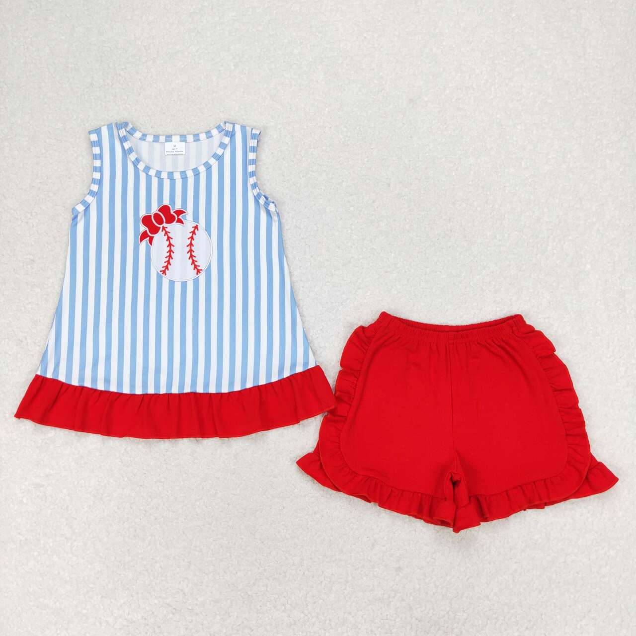 Blue stripe Embroidered baseball Shorts Girls Suit