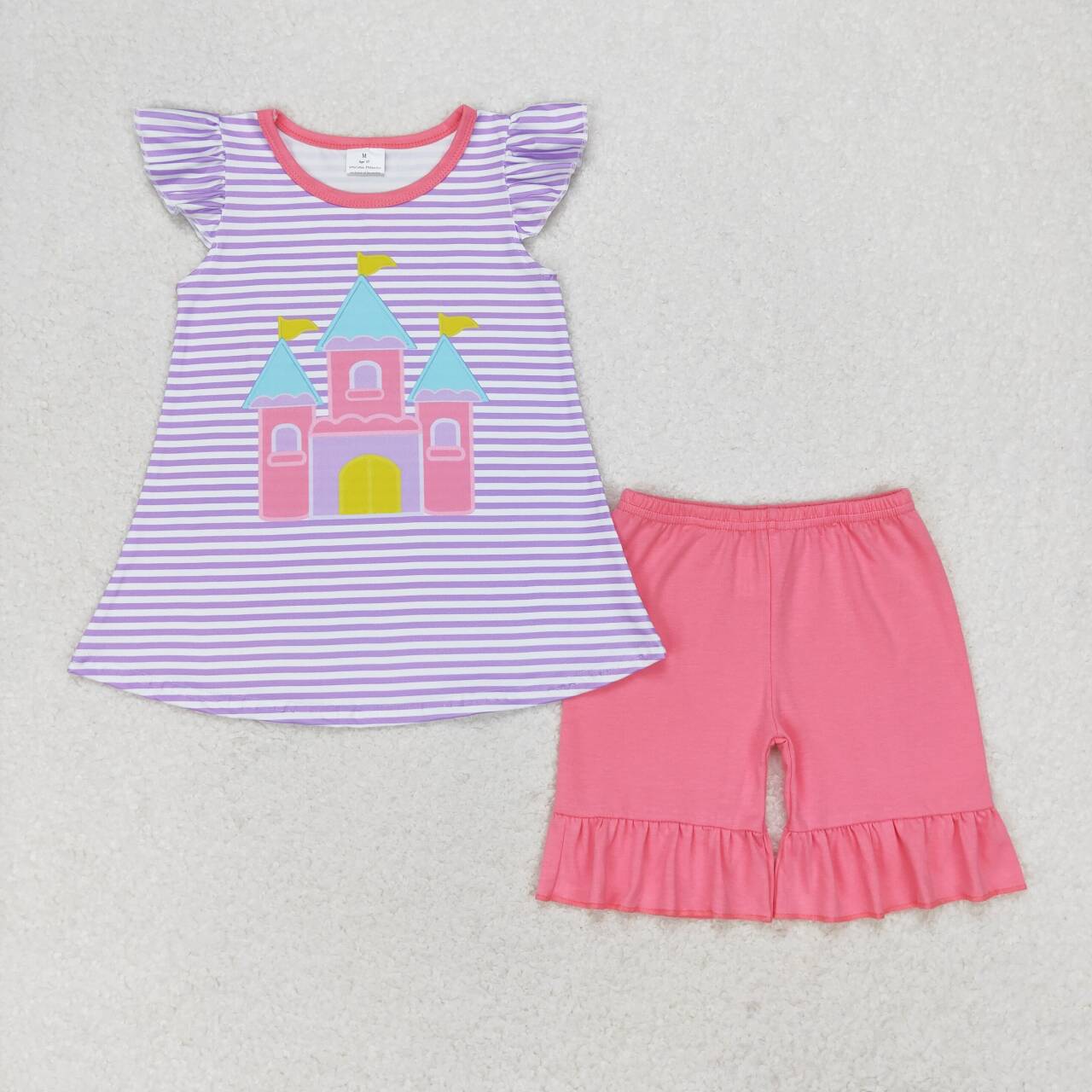 purple striped castle embroidery Girls Suit