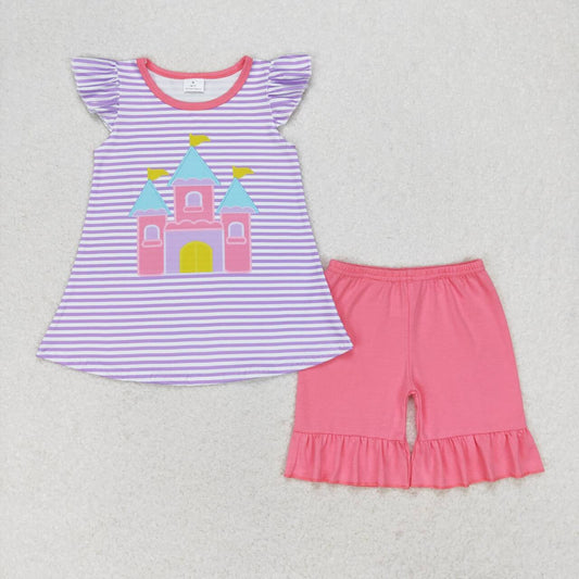 purple striped castle embroidery Girls Suit