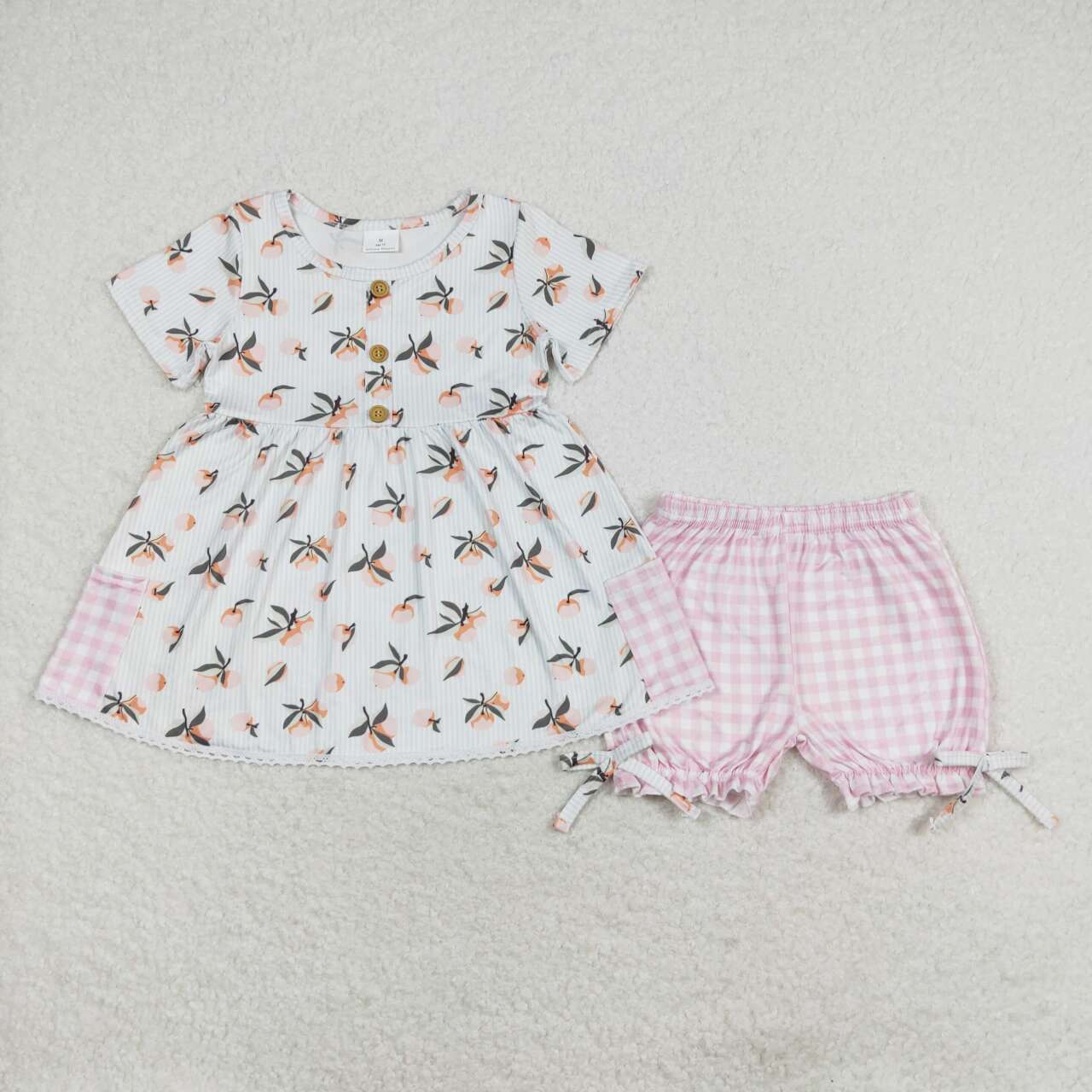 Fruit pink plaid shorts Girls Suit