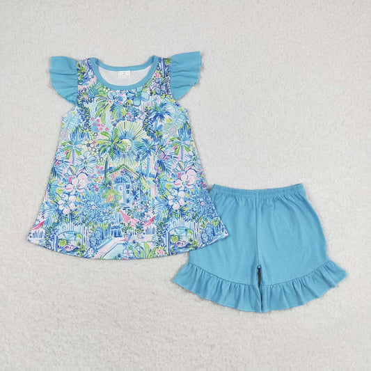 Blue flower flutter Girls Suit