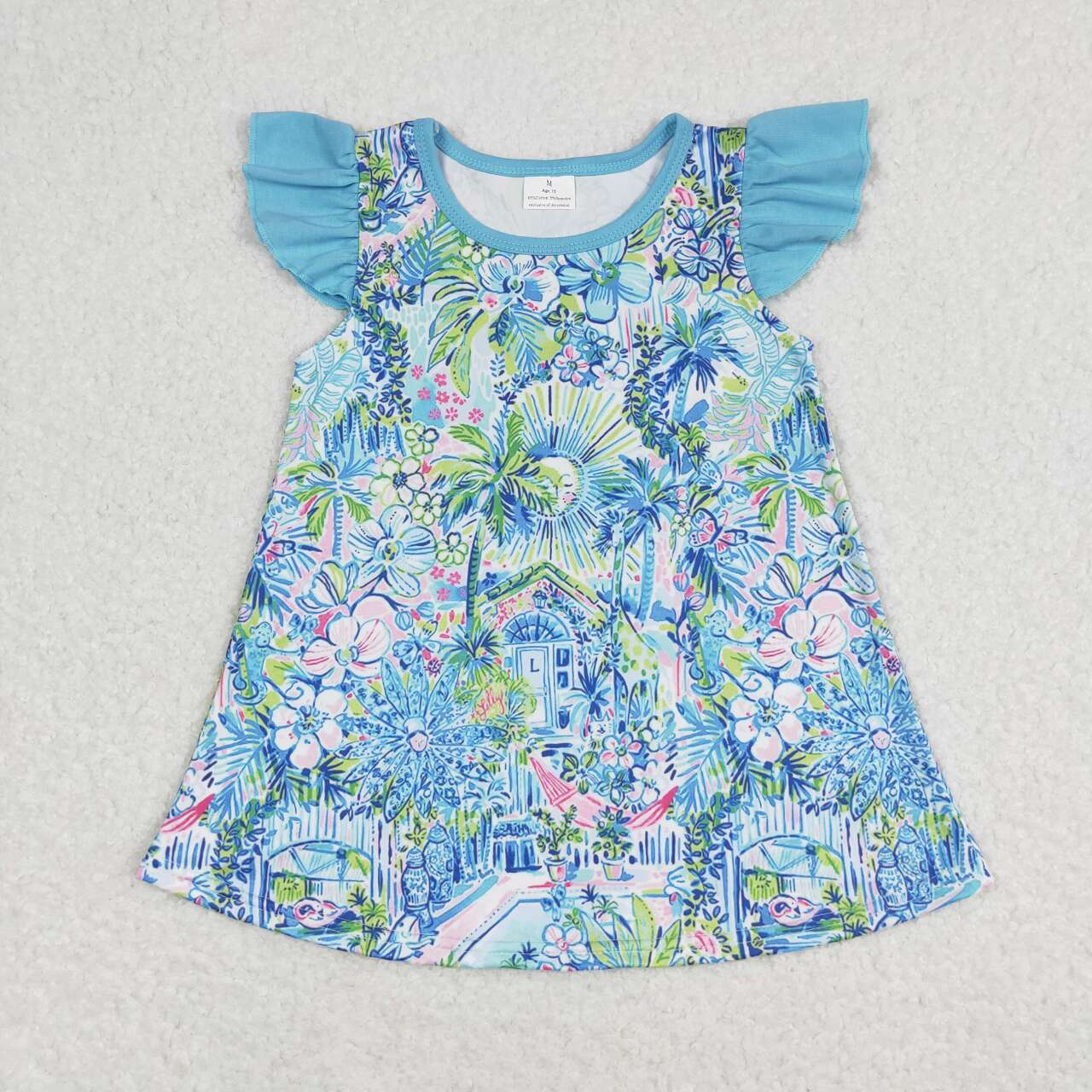 Blue flower Short Flutter Top