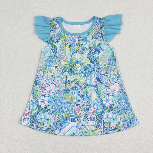 Blue flower Short Flutter Top