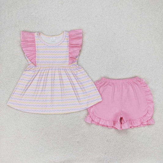 Pink flutter shorts Girls Set