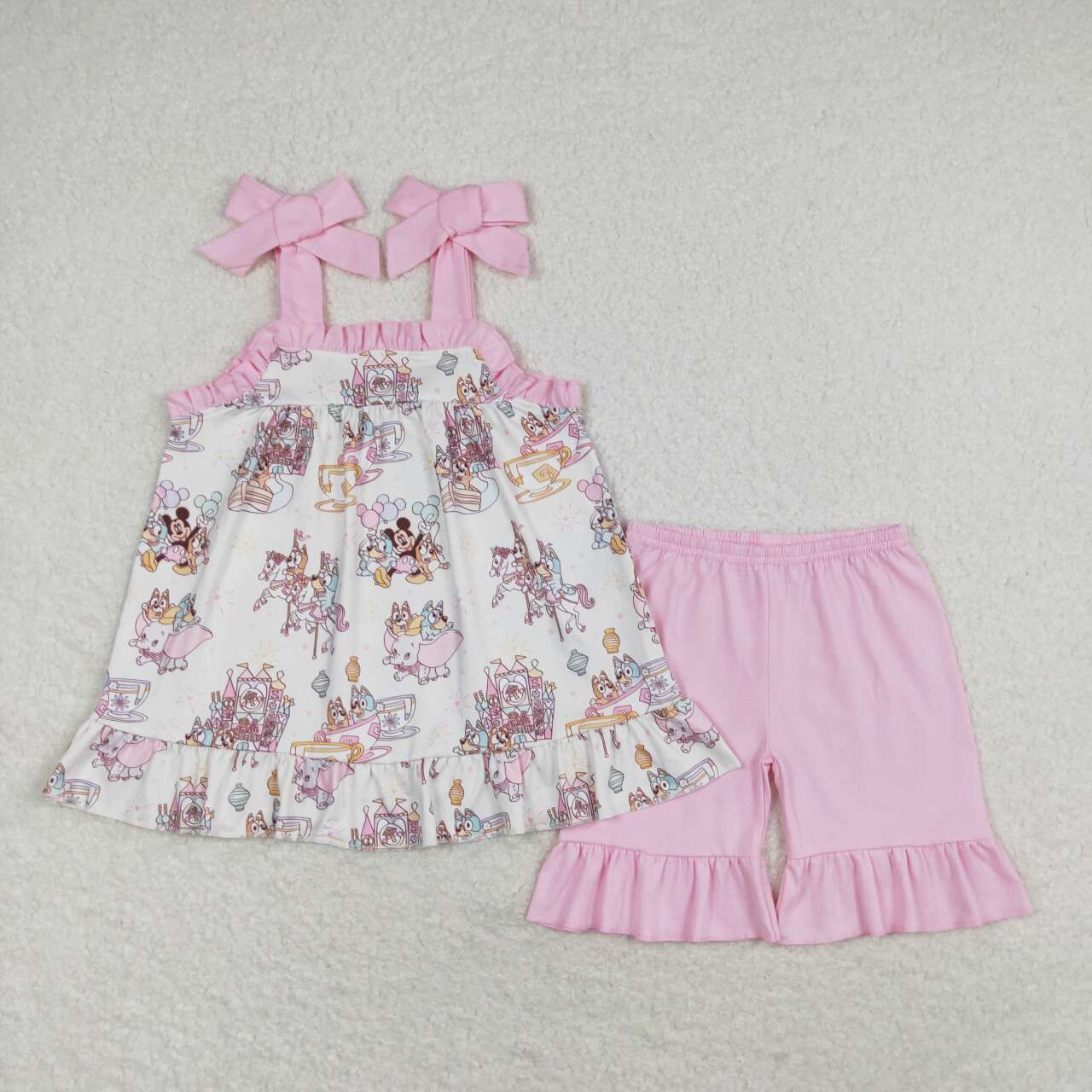 Pink Cartoon shorts Girls Set