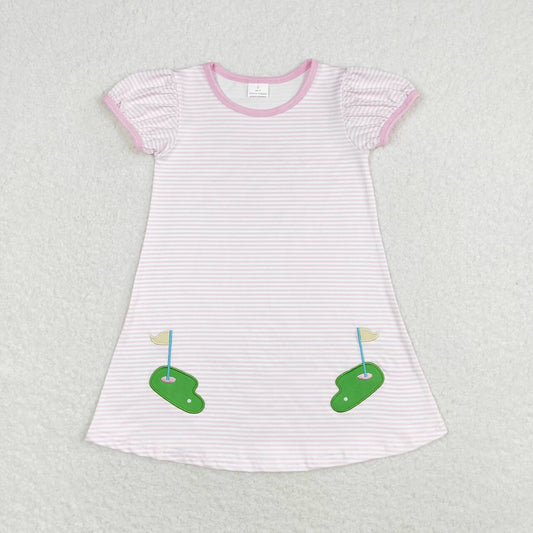 pink golf embroidery Girls Dress