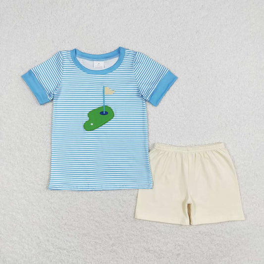 Blue golf embroidery boy set