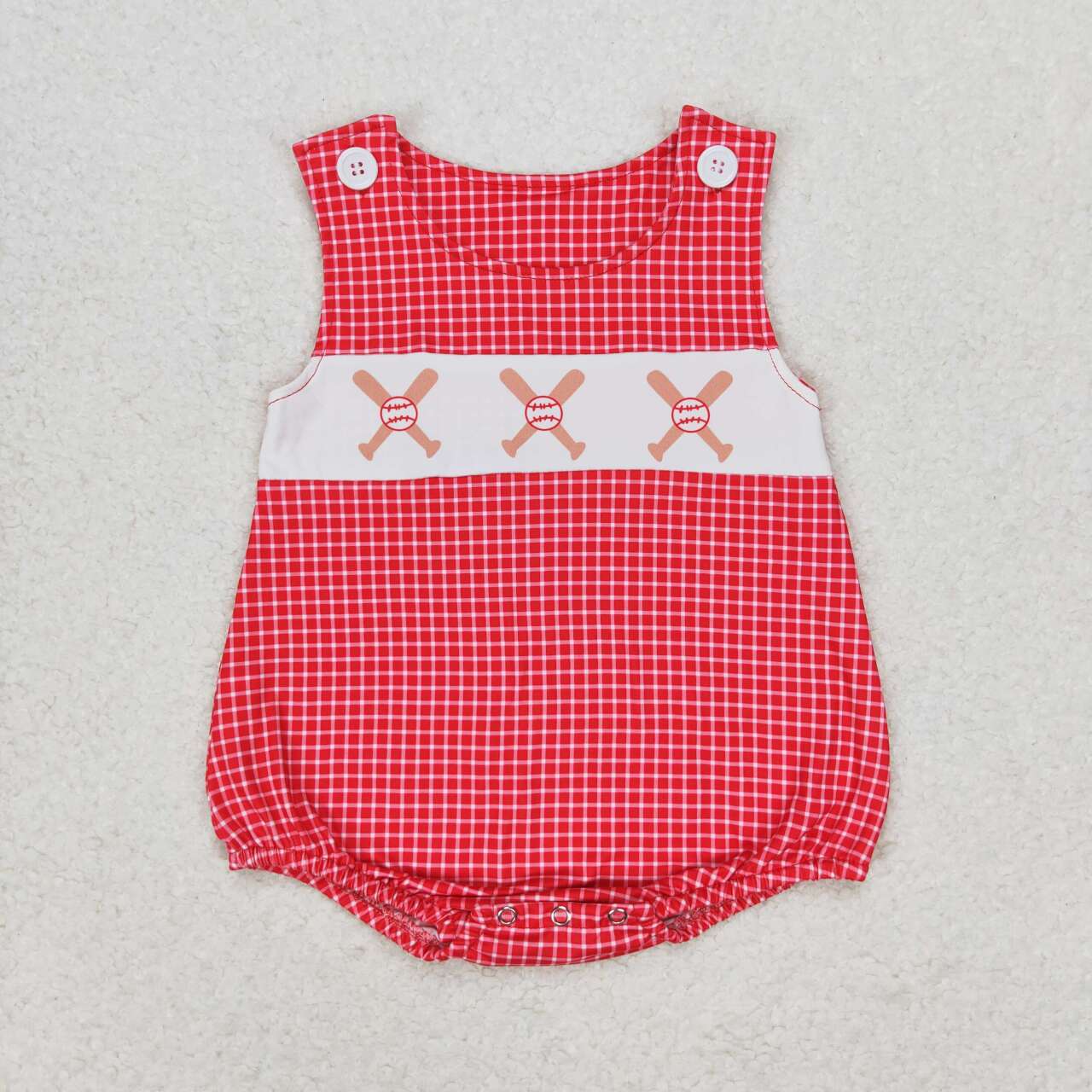 Red plaid baseball print Baby Romper