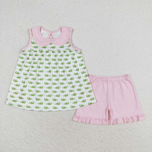 green crocodile print Girls Set