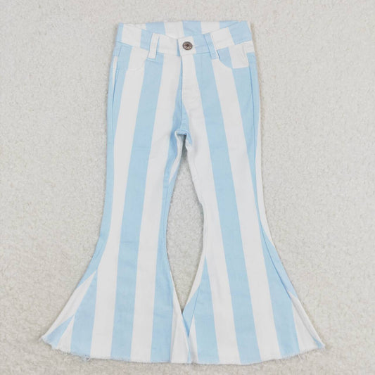 blue white stripes Print jeans Flare Pants