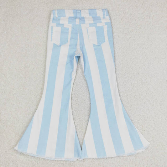 blue white stripes Print jeans Flare Pants