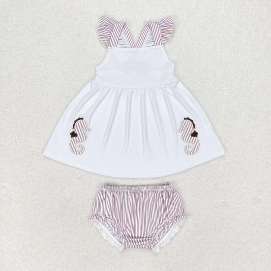 seahorse embroidery Girls bummie outfit