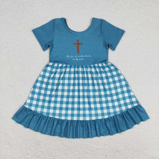 Blue Cross Print Girls Dress