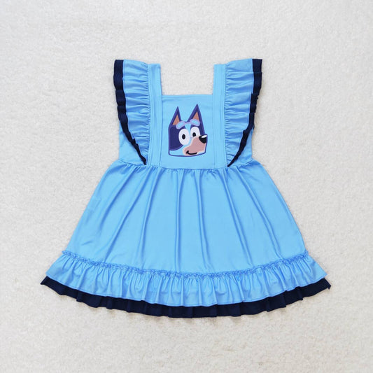 Blue Cartoon Dog Girls Dress