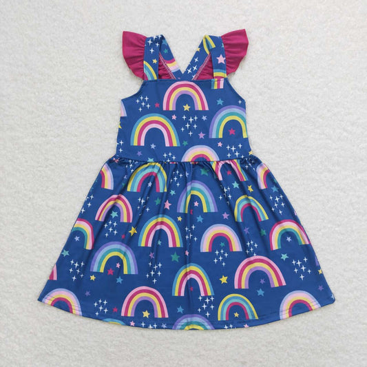 Blue Rainbow Print Girls Dress