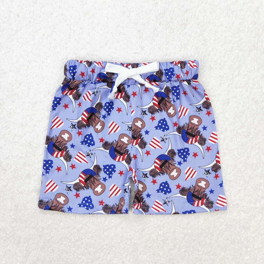 july of 4th flag Highlandcow  print boy short