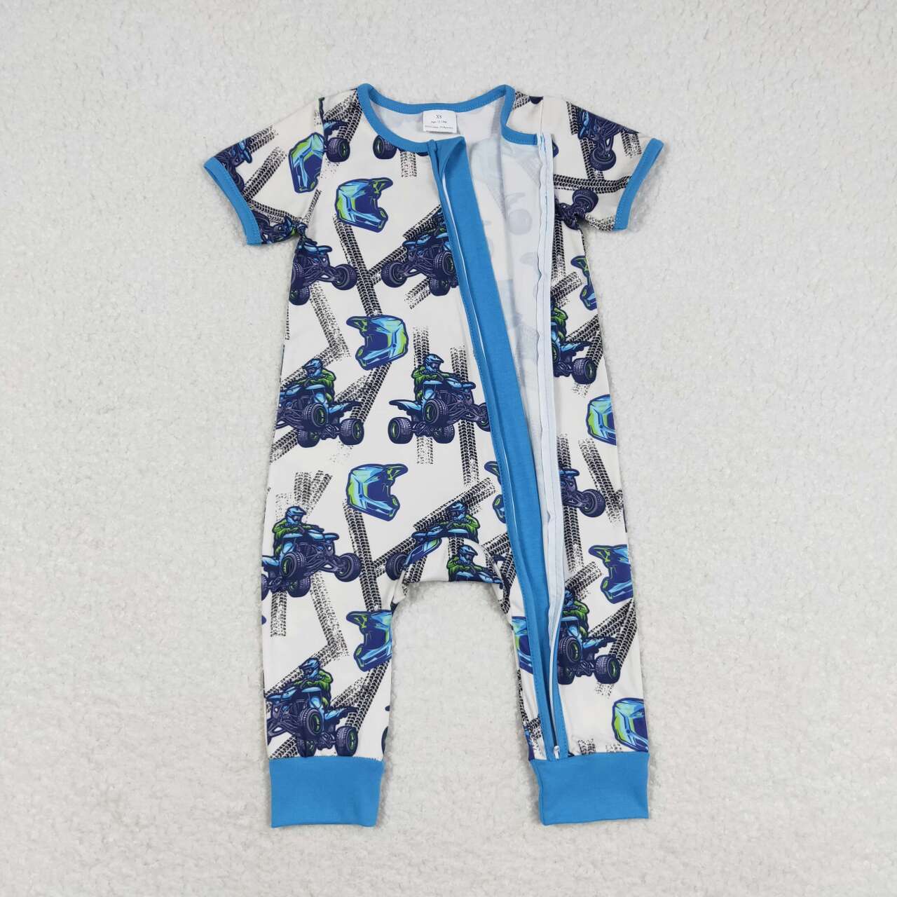 Blue Print Short Sleeve With Zipper Baby Romper