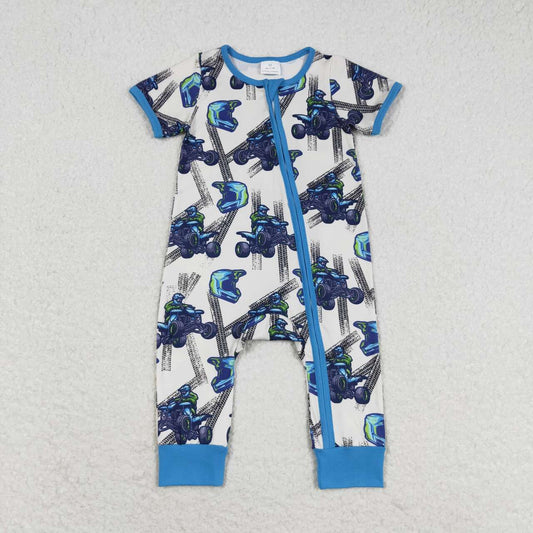 Blue Print Short Sleeve With Zipper Baby Romper