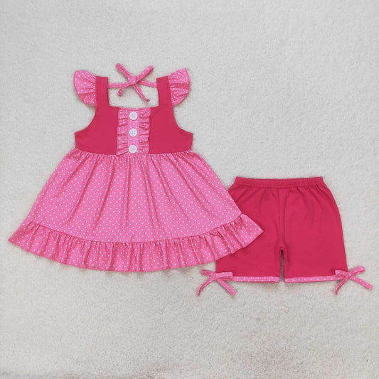 Pink Dots shorts print Girls Suit