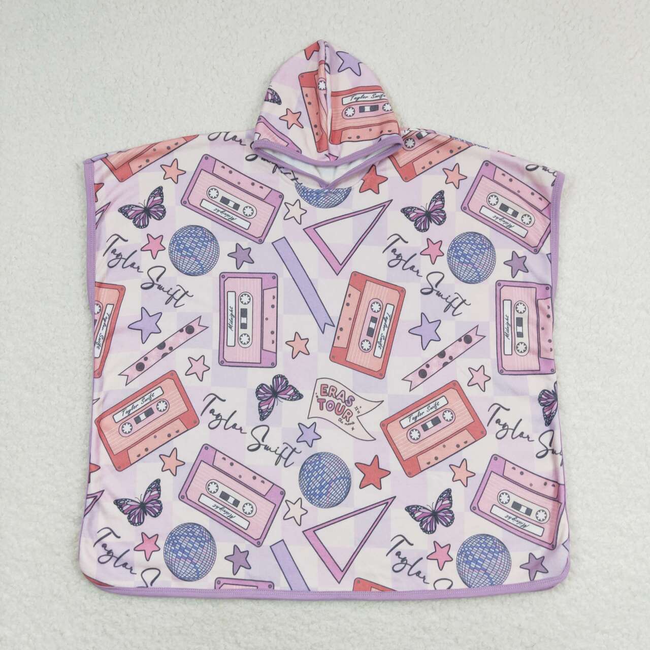 Pink tape Print Hooded Towel for Kids Swimsuit Cover Up for Beach