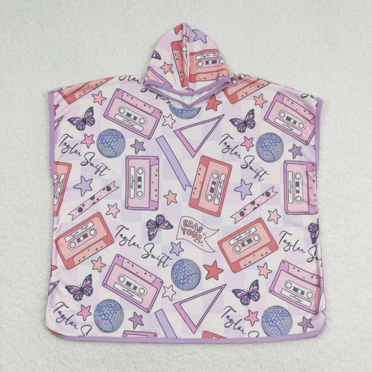Pink tape Print Hooded Towel for Kids Swimsuit Cover Up for Beach