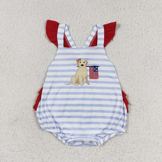 July of 4th flag dog embroidery Baby Romper