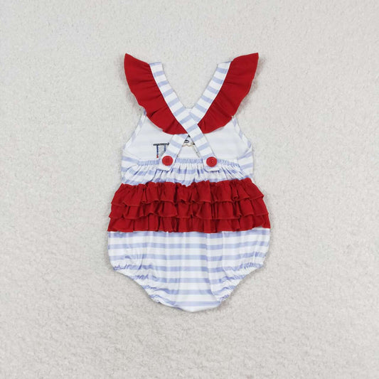 July of 4th flag dog embroidery Baby Romper