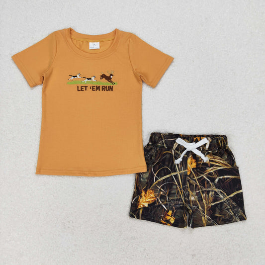Brown camo deer print short sleeve boy set