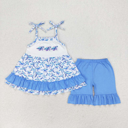 blue turtle print Girls set