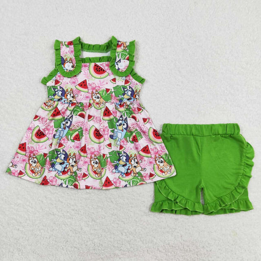 watermelon cartoon dog print Girls set