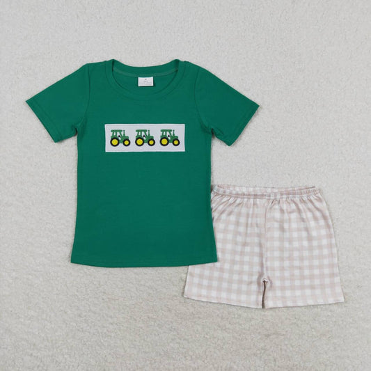 green embroidered tractor Boy Set