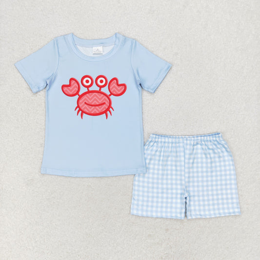 blue embroidered crab Boy Set