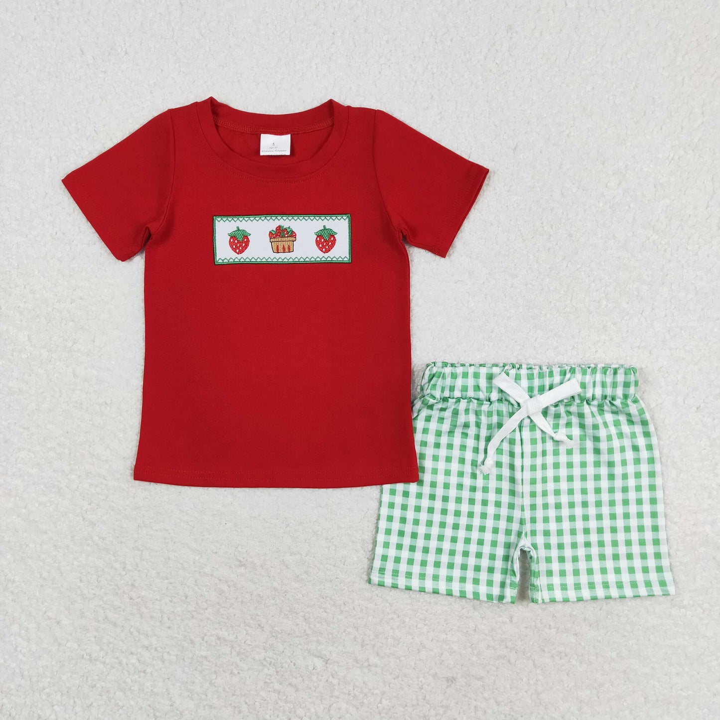 red embroidered strawberry Boy Set