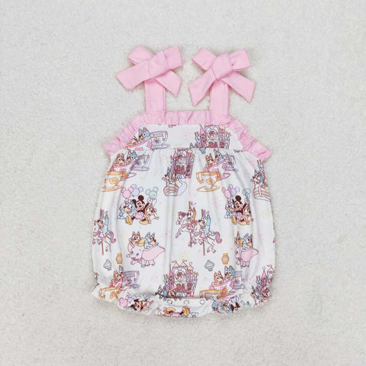 Pink Cartoon Print Baby Romper