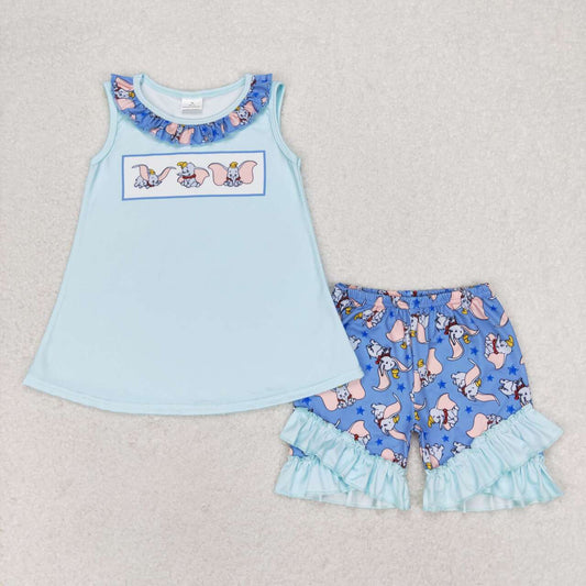 blue elephant sleeveless Summer Girls Set