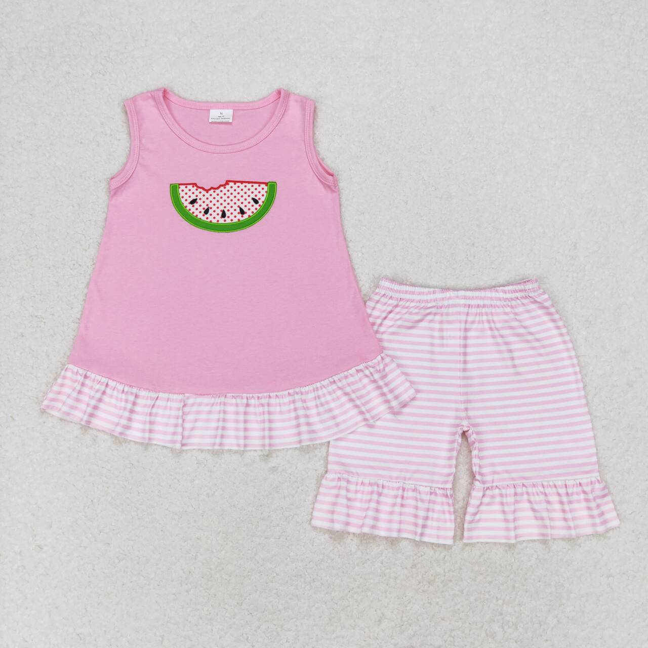 pink embroidered watermelon Print Girls Suit