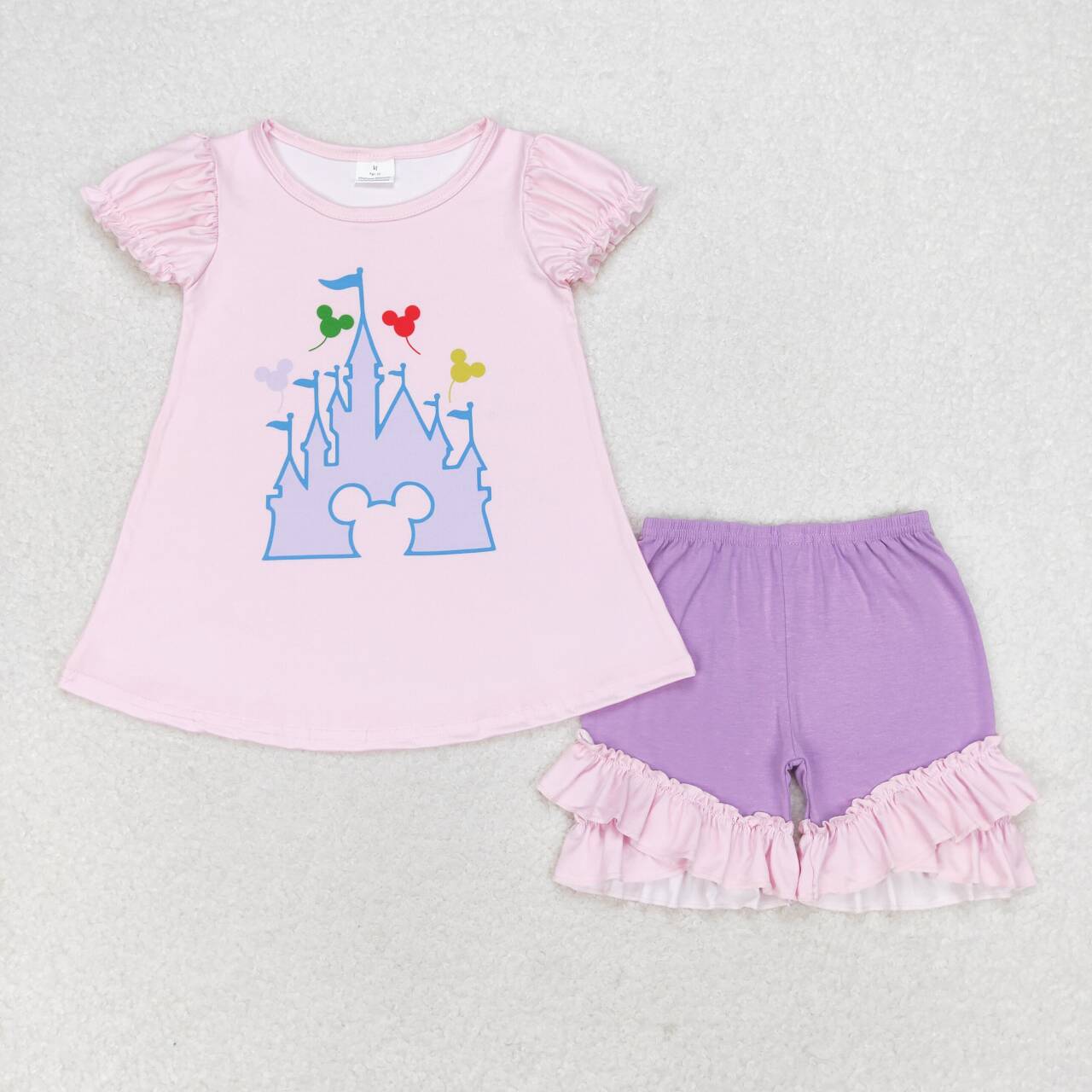 pink castle Print flutter Summer Girls Set