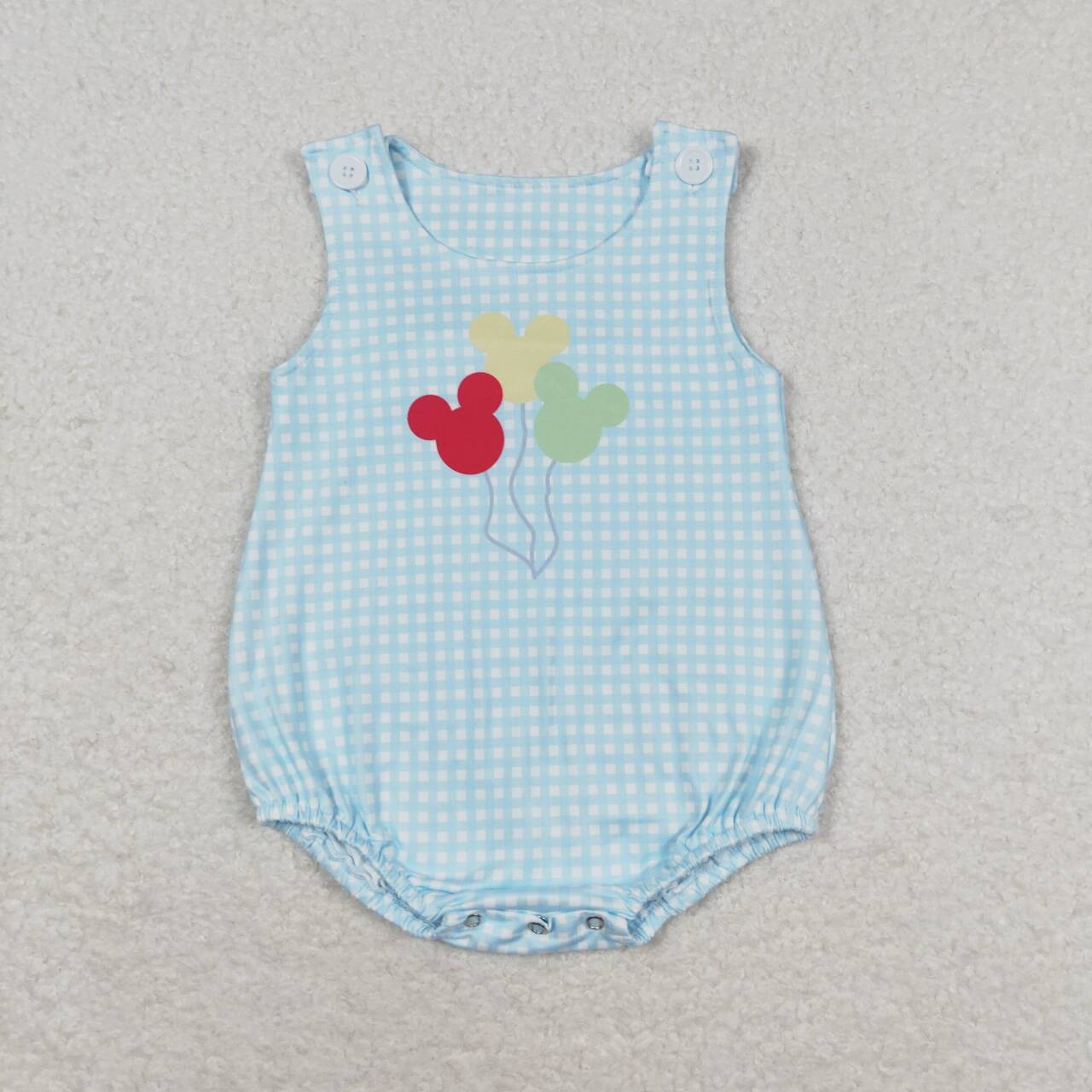 Blue plaid cartoon sleeveless Baby Romper