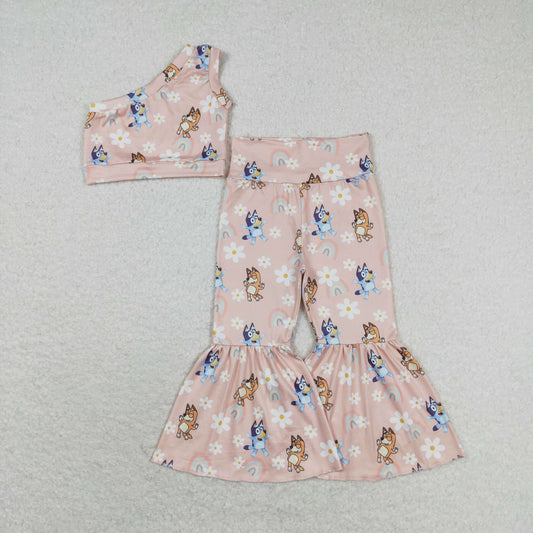 Cartoon Dog Print Bell Pants Girls Set