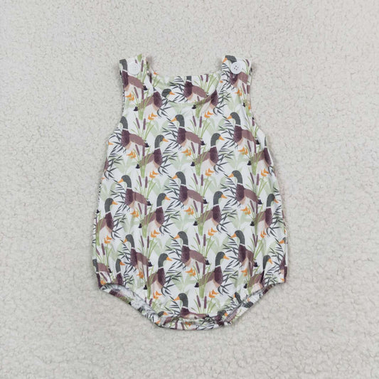 duck sleeveless Print Baby Romper