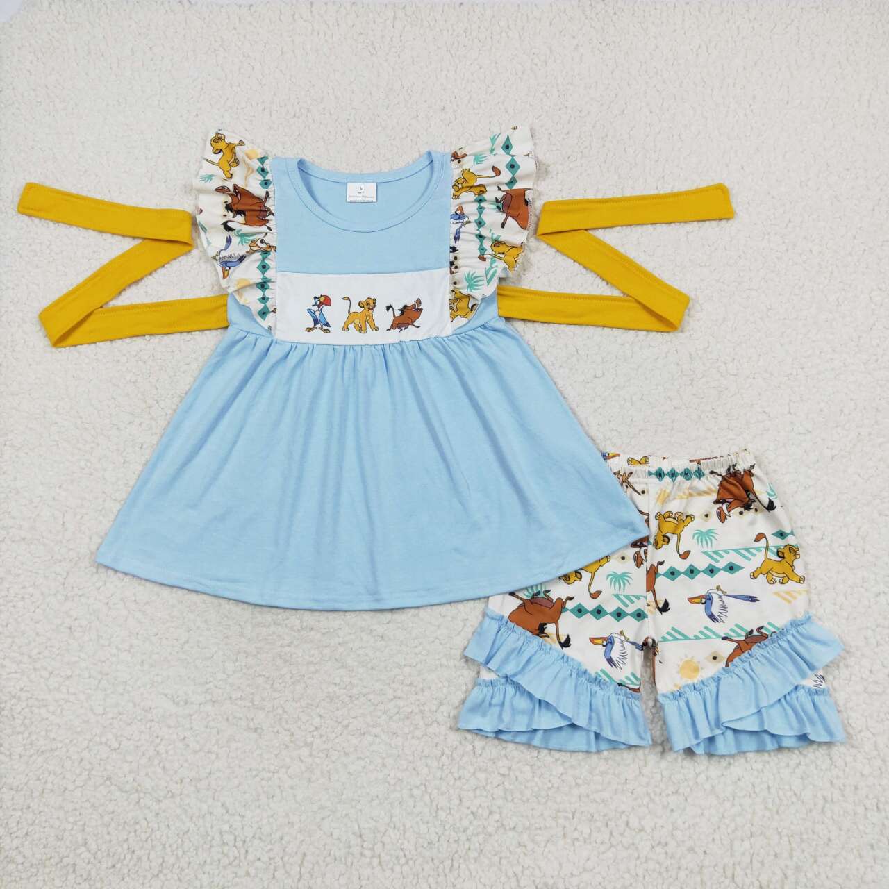 Blue lion Print flutter Summer Girls Set