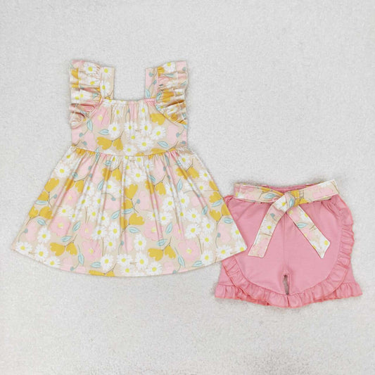 flower short sleeve Girls Set