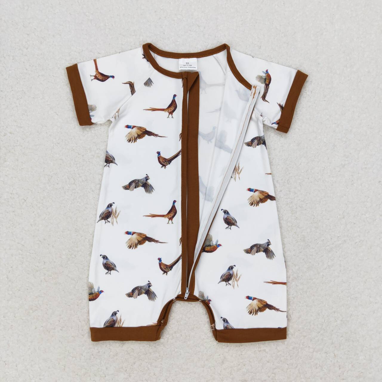 brown duck Print Short Sleeve With Zipper Baby Romper