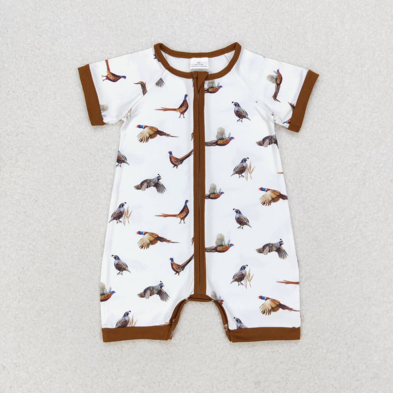 brown duck Print Short Sleeve With Zipper Baby Romper