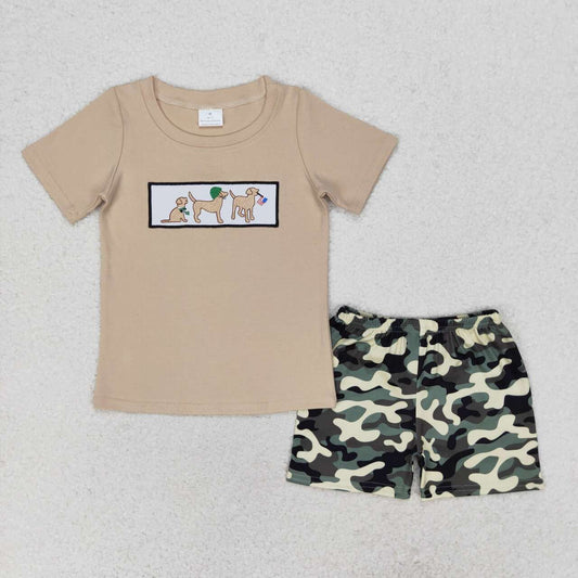 embroidered dog camo Boy Set